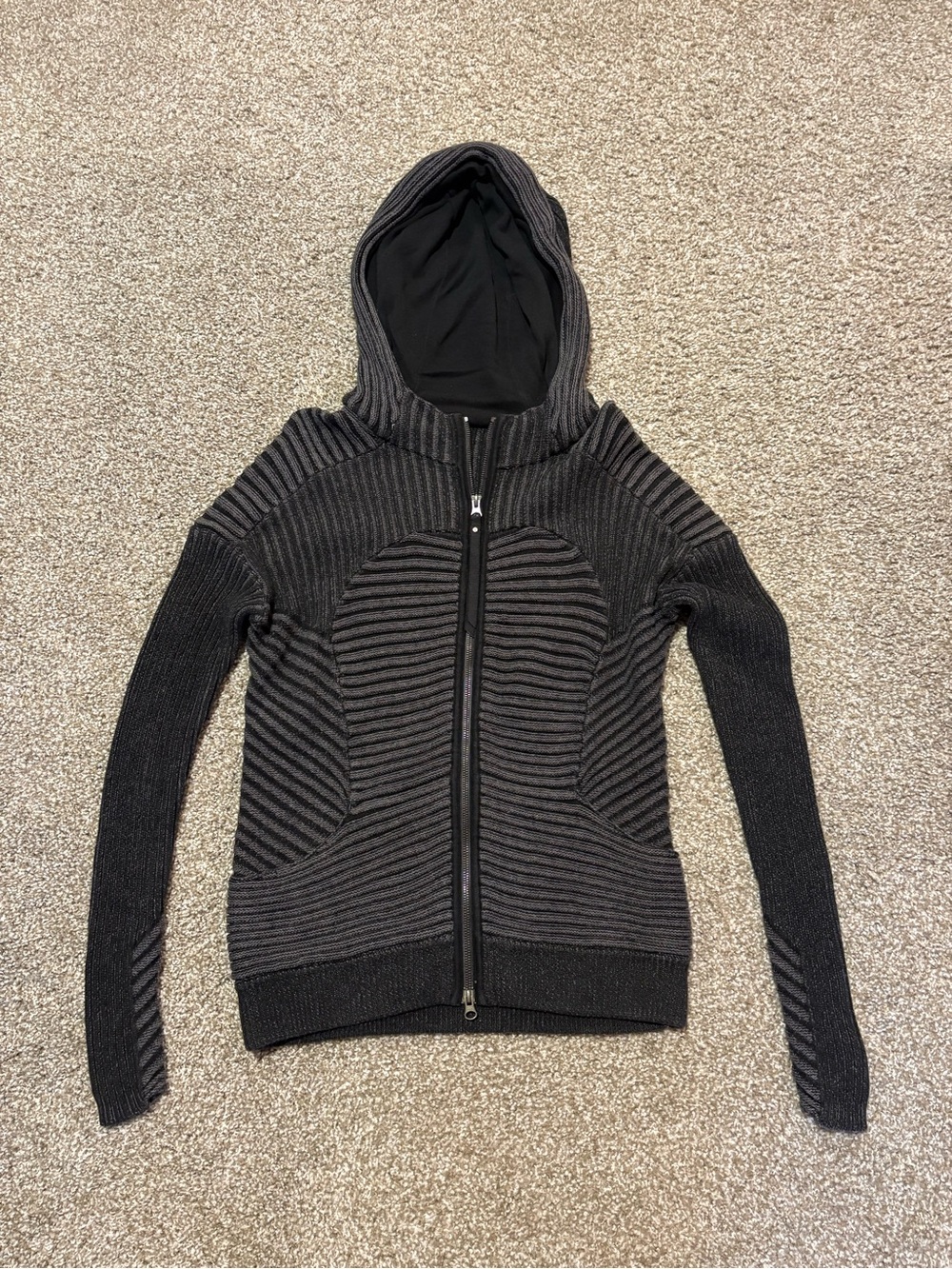 lululemon athletica Charcoal and Black Hooded Ribbed Zip Cardigan